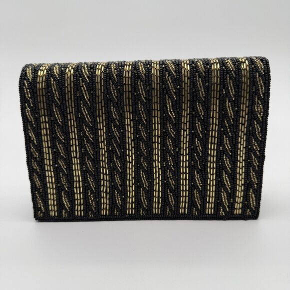 Talbots Handbags - Talbots Beaded Small Black & Gold‎ Clutch Bag 5 x 7.5 Formal Wedding
